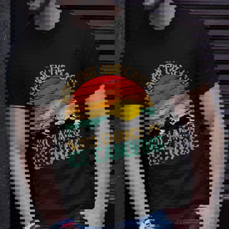 Weekend Forecast Ice Canoeing Retro T-Shirt Gifts for Him
