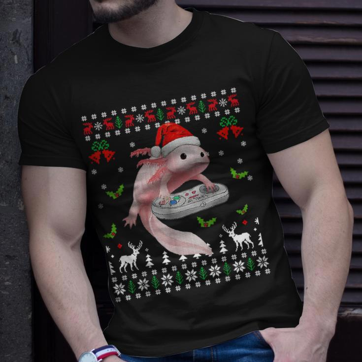 Fun Axolotl Gamer Axolotl Lover Ugly Christmas Sweater T-Shirt Gifts for Him