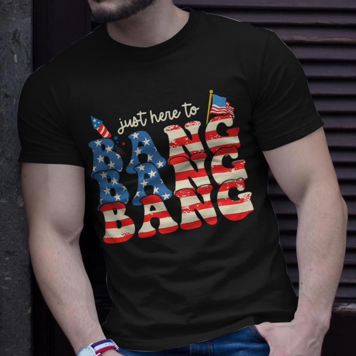 Funny 4Th Of July Fireworks Just Here To Bang American Flag 2 Unisex T-Shirt Gifts for Him