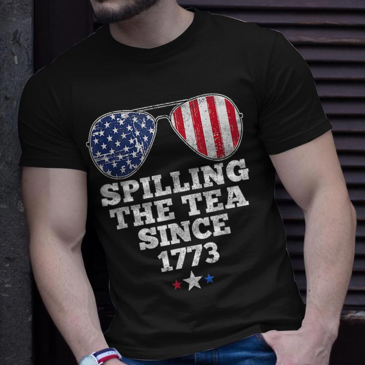 Funny 4Th Of July Spilling The Tea Since 1773 American Flag Unisex T-Shirt Gifts for Him