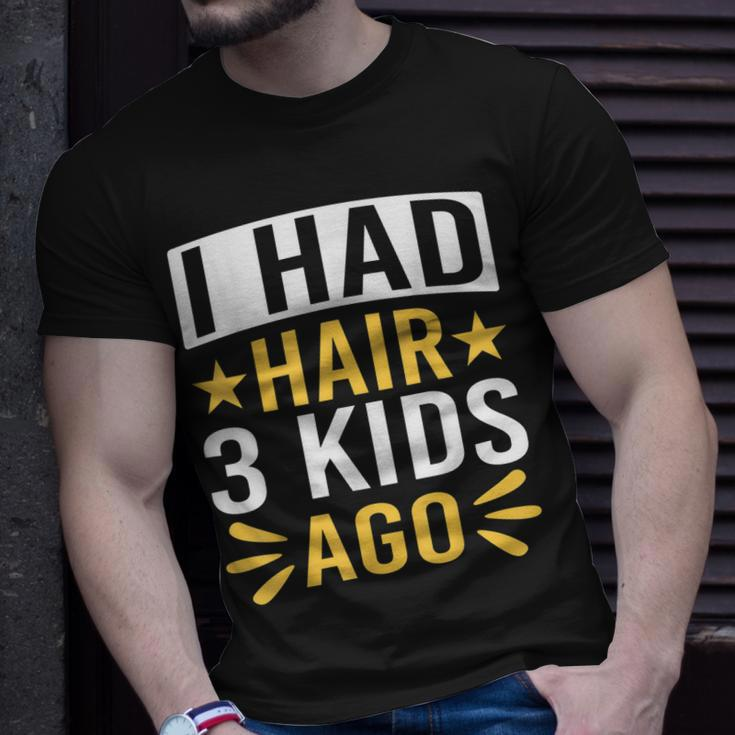 Funny Bald Dad Father Of Three Triplets Husband Fathers Day Gift For Mens Gift For Women Unisex T-Shirt Gifts for Him