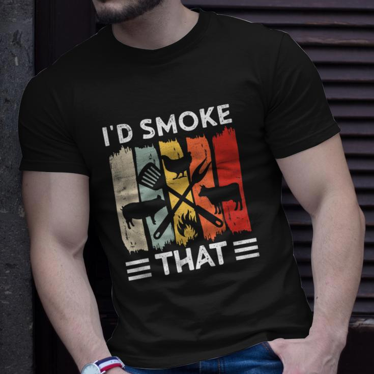 Funny Bbq Id Smoke That Meat Grill Funny Dad Bbq Unisex T-Shirt Gifts for Him