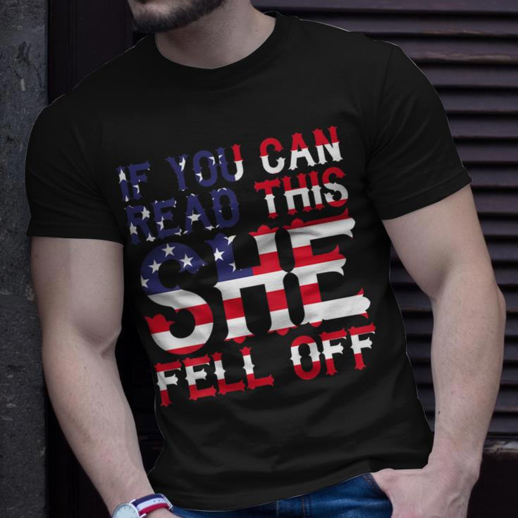 Funny Biker If You Can Read This She Fell Off Quote On Back Gift For Mens Unisex T-Shirt Gifts for Him