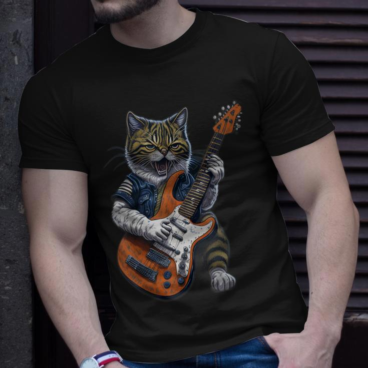 Cat Playing A Guitar Cats Lover T-Shirt Gifts for Him