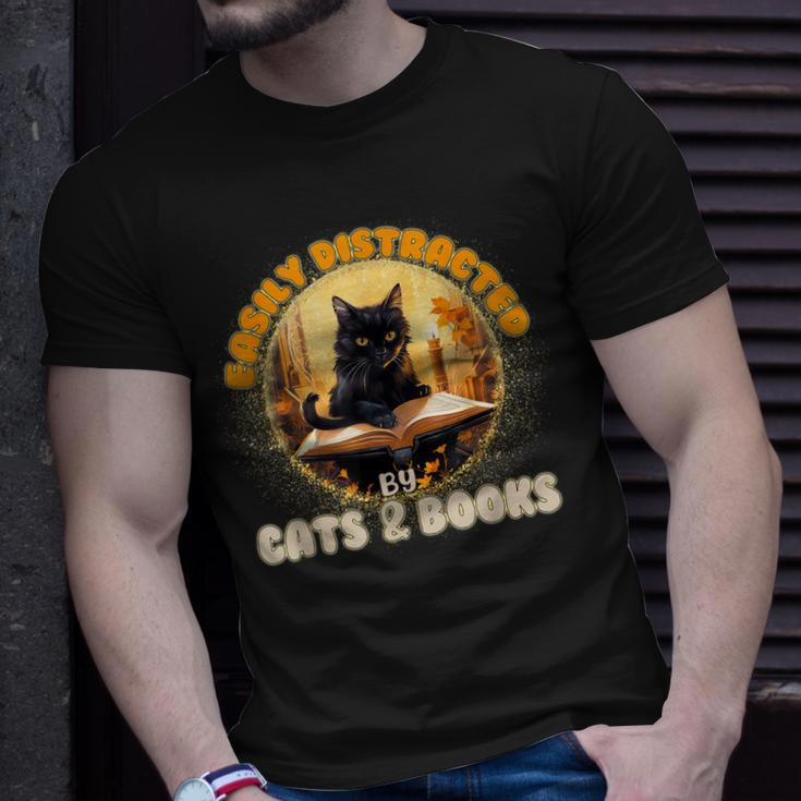 Funny CatEasily Distracted By Cats And Books Unisex T-Shirt Gifts for Him