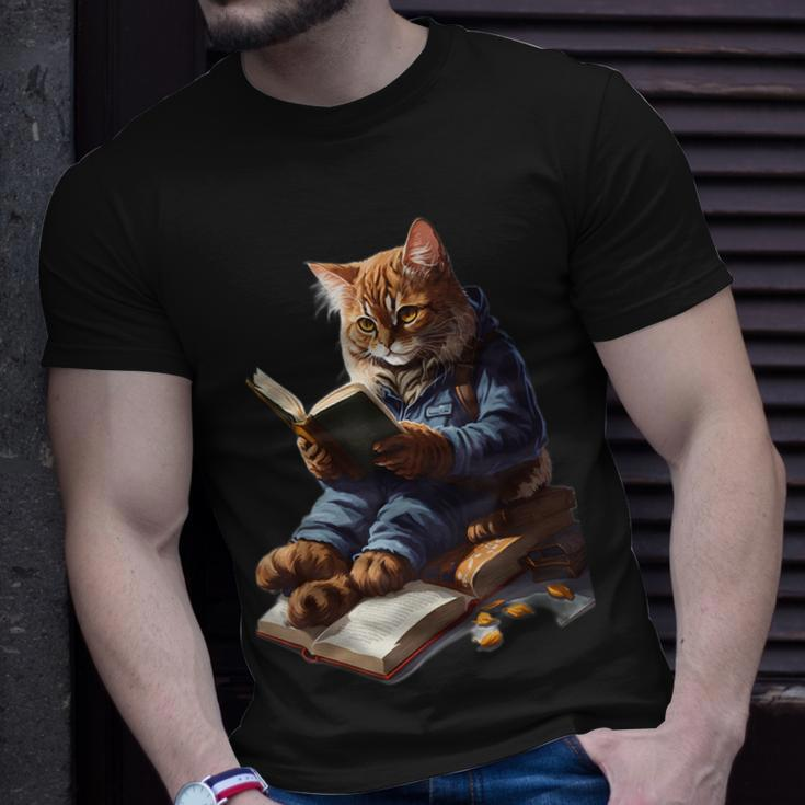 Cats Reading A Book Graphic Cat Kitten Lovers T-Shirt Gifts for Him