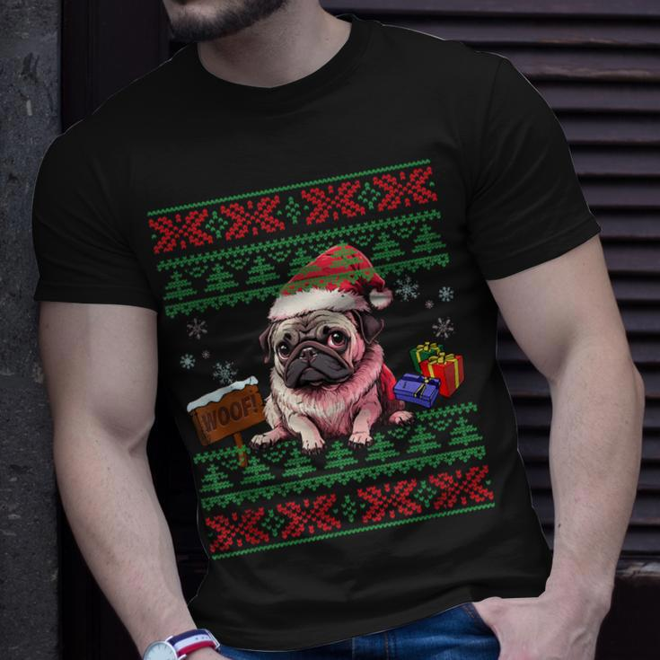 Dog Lovers Cute Pug Santa Hat Ugly Christmas Sweater T-Shirt Gifts for Him