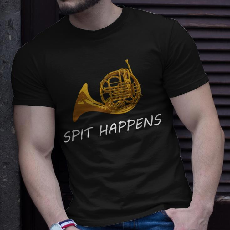 French Horn Spit Happens Band Sayings T-Shirt Gifts for Him