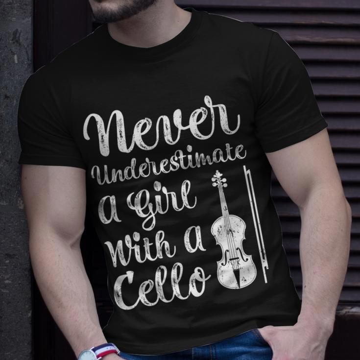 Funny Never Underestimate A Girl And Her Cello Unisex T-Shirt Gifts for Him