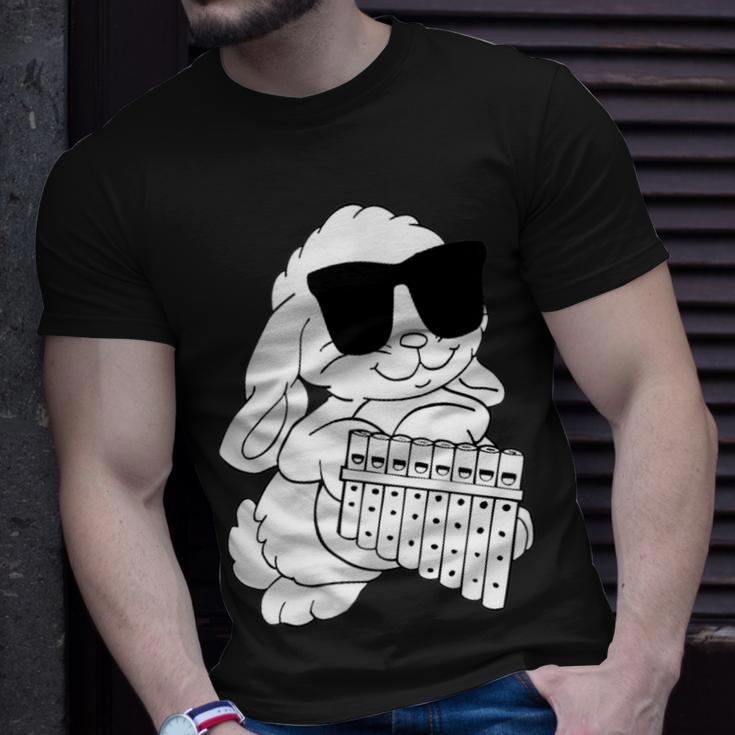 Rabbit Wearing Sunglasses Playing Panpipes T-Shirt Gifts for Him