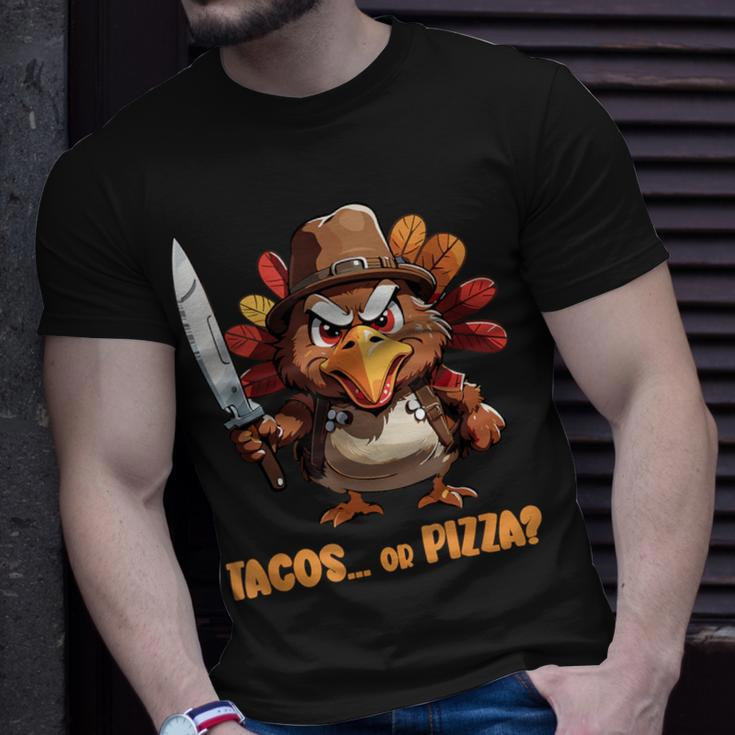 Thanksgiving Turkey Asking Eat Tacos Or Pizza Cool T-Shirt Gifts for Him