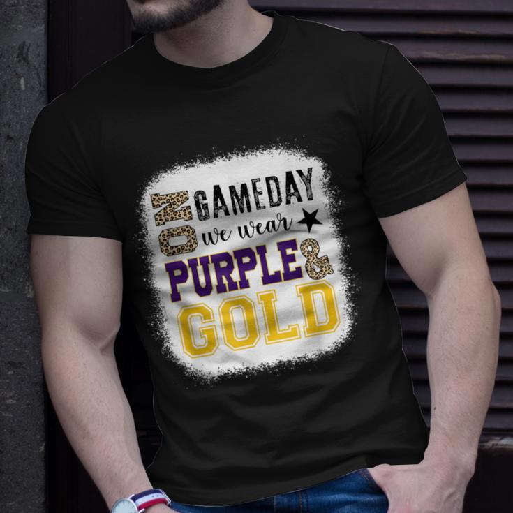 On Gameday Football We Wear Purple And Gold Leopard Print T-Shirt Gifts for Him
