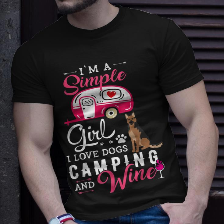 German Shepherd Dog Im A Simple Girl Wine Lover Camping Unisex T-Shirt Gifts for Him