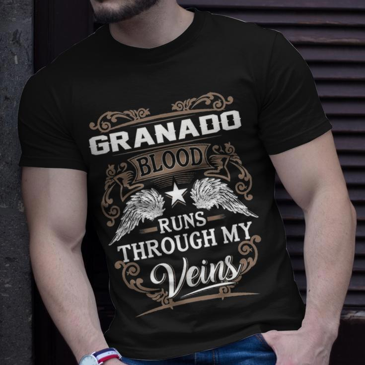 Granado Name Gift Granado Blood Runs Through My Veins Unisex T-Shirt Gifts for Him