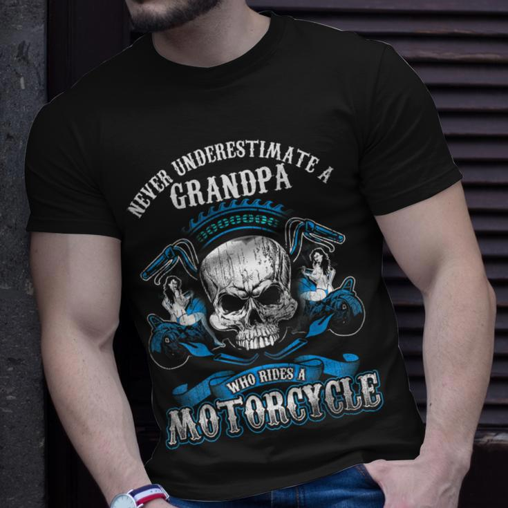 Grandpa Biker Never Underestimate Motorcycle Skull T-Shirt Gifts for Him