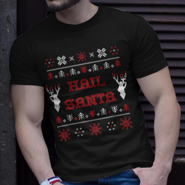 Hail Santa Heavy Metal Xmas Ugly Holiday Sweater T-Shirt Gifts for Him