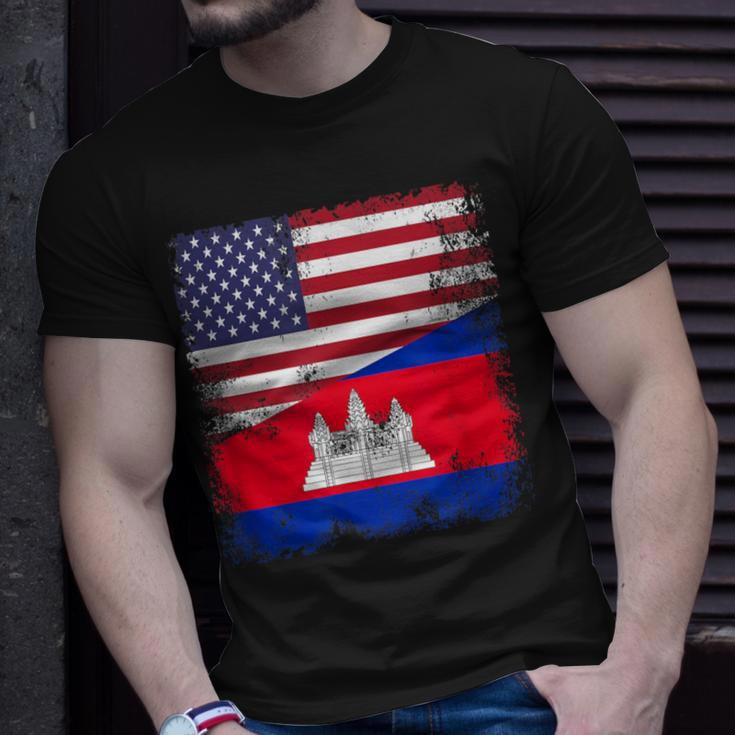 Half Cambodian Flag Vintage Cambodia Usa T-Shirt Gifts for Him