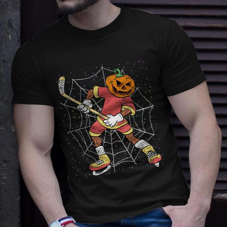 Halloween Pumpkin Scary Ice Hockey Sport Costume Skater T-Shirt Gifts for Him