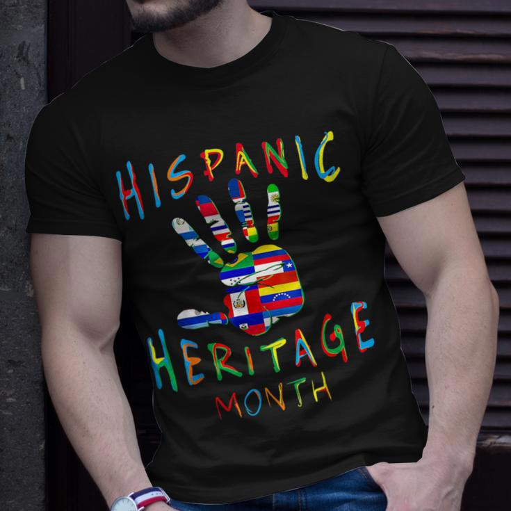 Hand National Hispanic Heritage Month All Countries Flag T-Shirt Gifts for Him