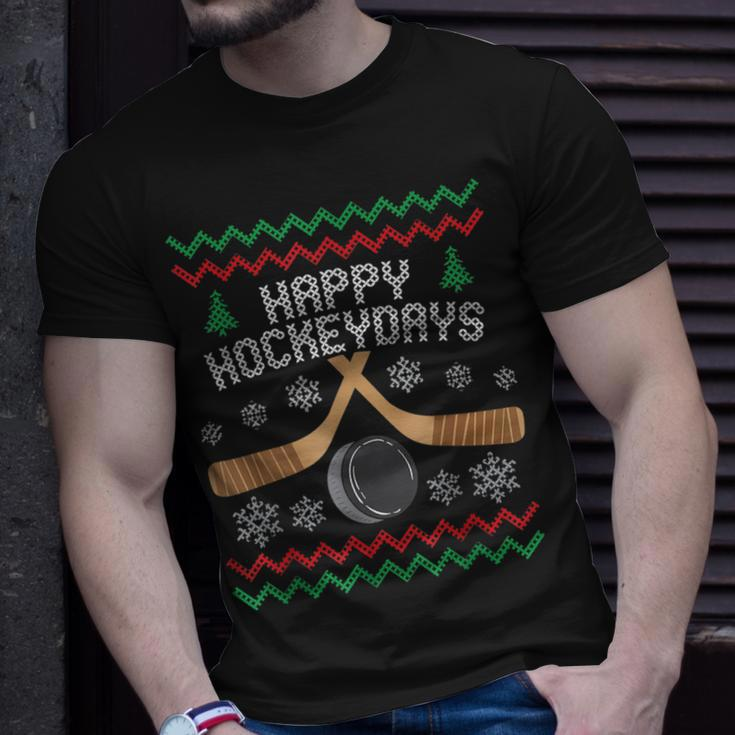 Happy Hockeyday Ice Hockey Boys Christmas Ugly Sweater T-Shirt Gifts for Him