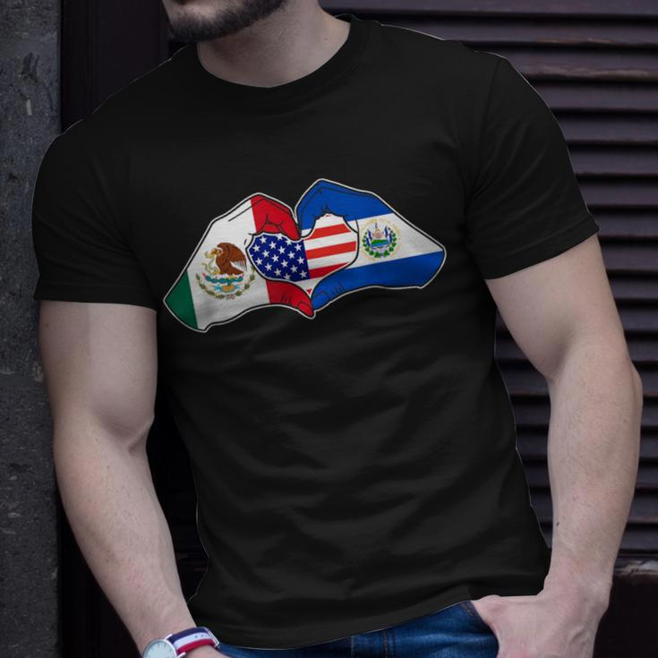 Heart Hands Mexico El Salvador And The Usa T-Shirt Gifts for Him
