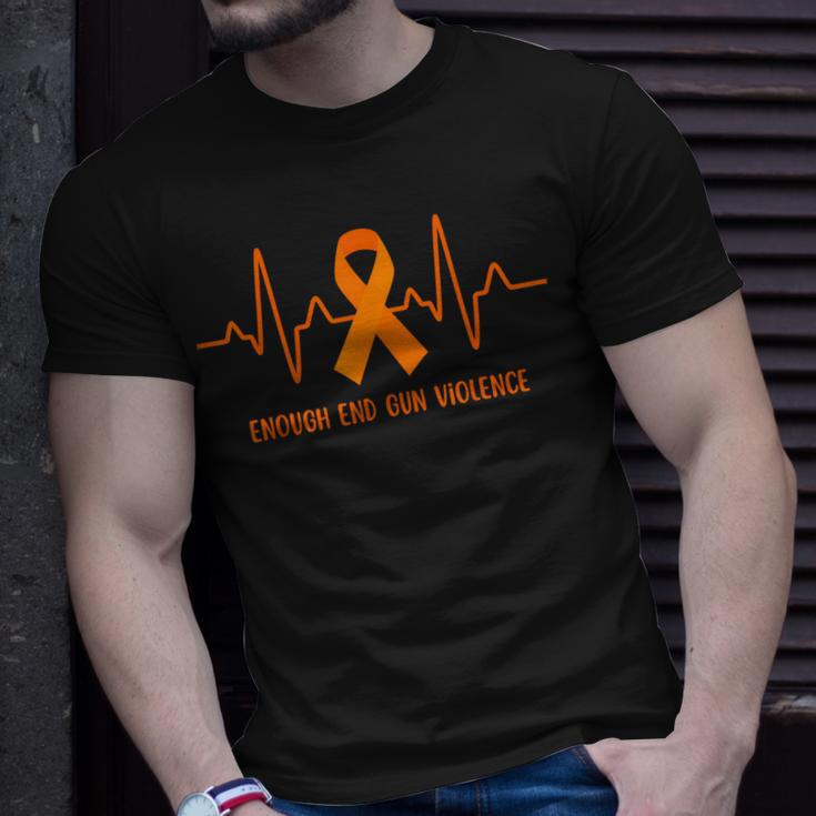 Heartbeat Enough End Gun Violence Awareness Orange Ribbon Unisex T-Shirt Gifts for Him