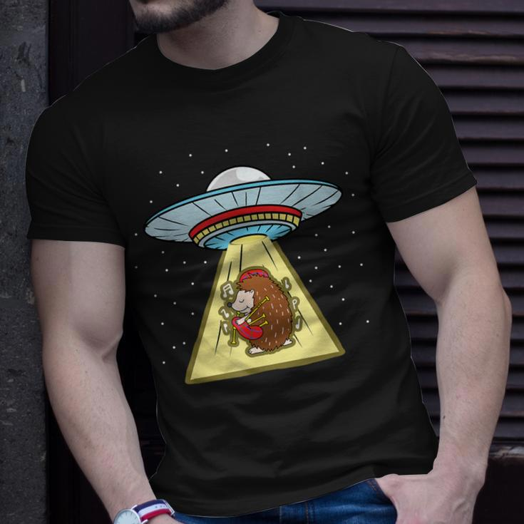 Hedgehog Playing Bagpipe Ufo Abduction T-Shirt Gifts for Him