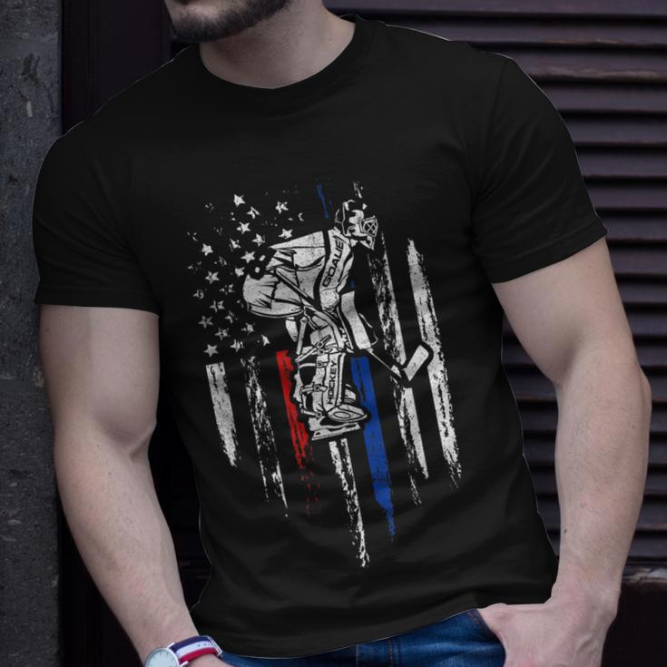 Hockey Goalie American Flag Patriotic Usa 4Th Of July Gift Unisex T-Shirt Gifts for Him