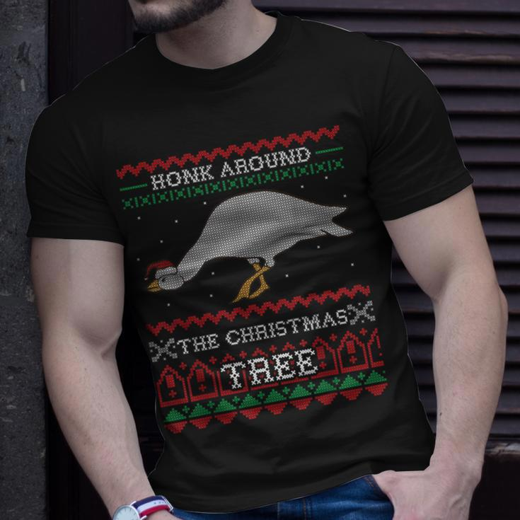 Honking Around The Tree Goose Ugly Christmas Sweater Honk T-Shirt Gifts for Him