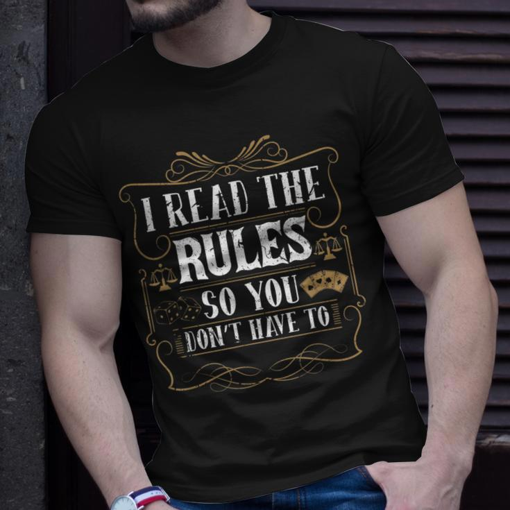I Read The Rules So You Dont Have To Board Games Cards Games Funny Gifts Unisex T-Shirt Gifts for Him