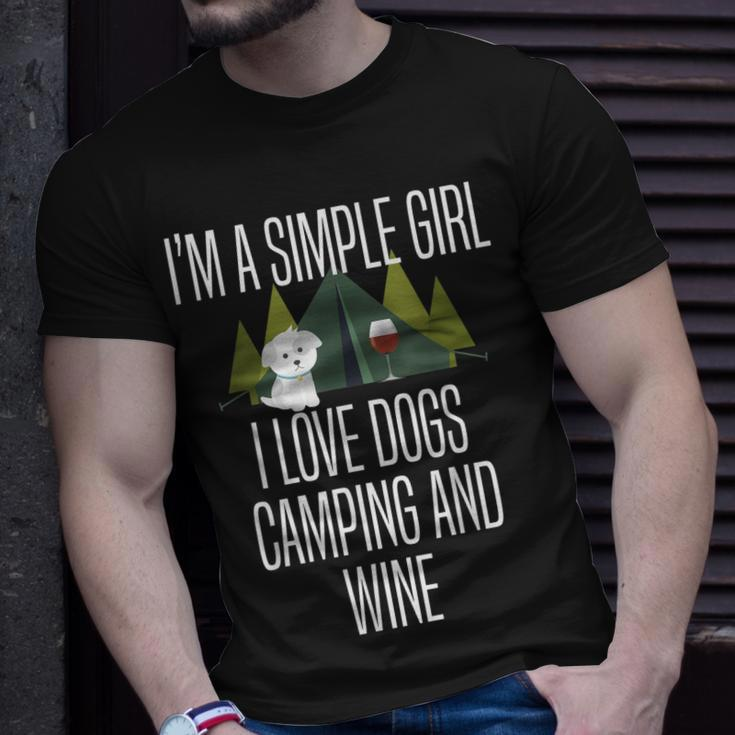 Im A Simple Girl I Love Dogs Camping And Wine Camper Unisex T-Shirt Gifts for Him