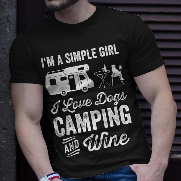 Im A Simple Girl Love Dogs Camping And Wine Camper Gifts Unisex T-Shirt Gifts for Him