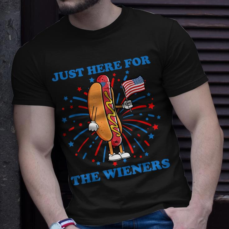 Im Just Here For The Wieners Funny Fourth Of July Hot Dog Unisex T-Shirt Gifts for Him