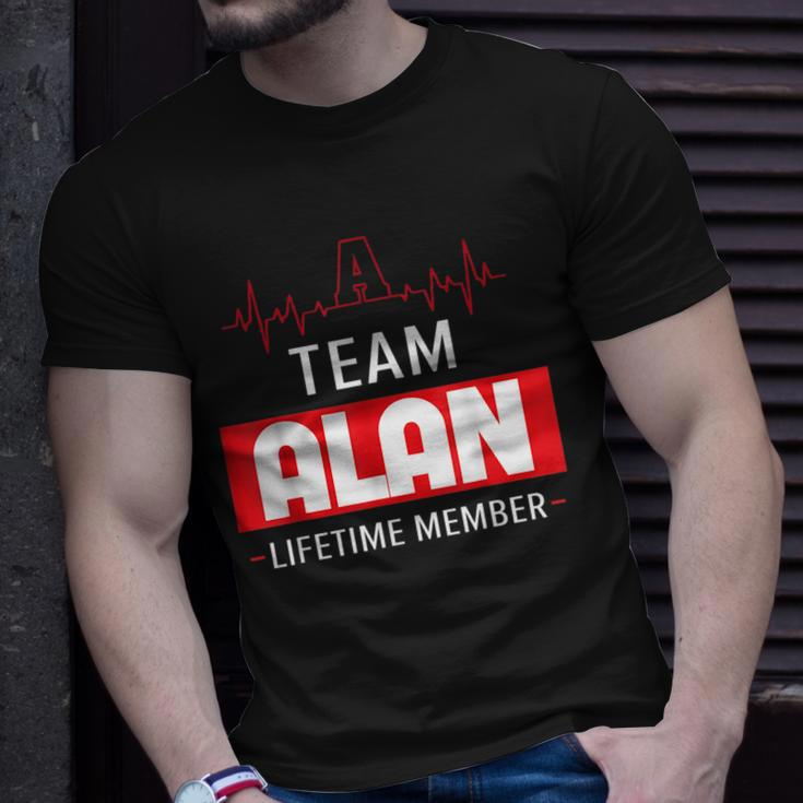 Its A Team Alan Lifetime Member Thing Family First Last Name Funny Last Name Designs Funny Gifts Unisex T-Shirt Gifts for Him