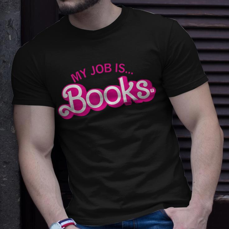 My Job Is Books Retro Pink Style Reading Books T-Shirt Gifts for Him