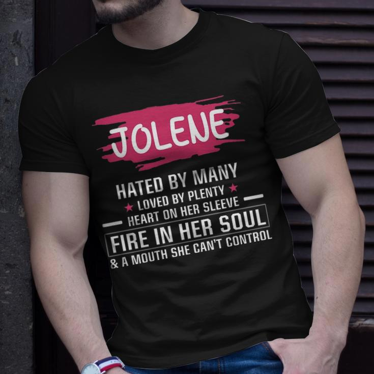 Jolene Name Gift Jolene Hated By Many Loved By Plenty Heart On Her Sleeve Unisex T-Shirt Gifts for Him