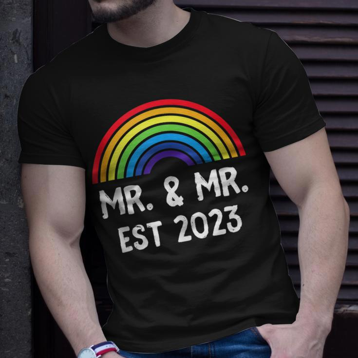 Just Married Engaged Lgbt Gay Wedding Mr And Mr Est 2023 Unisex T-Shirt Gifts for Him