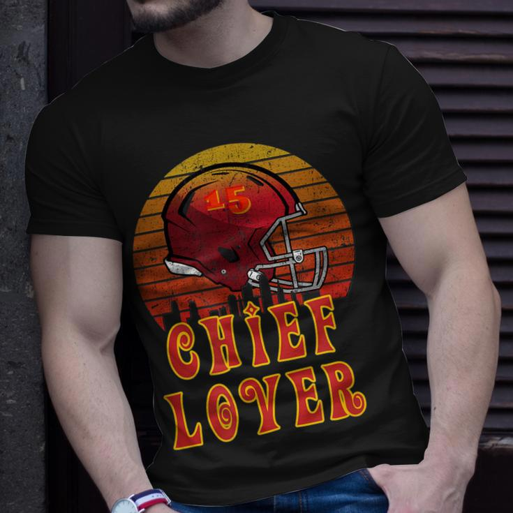 Kansas City Football Lover Retro Sunset Pajamas 15 Champion Unisex T-Shirt Gifts for Him