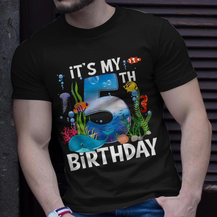 Kids 5 Year Old Ocean Life Whale Dolphin Shark 5Th Birthday Unisex T-Shirt Gifts for Him