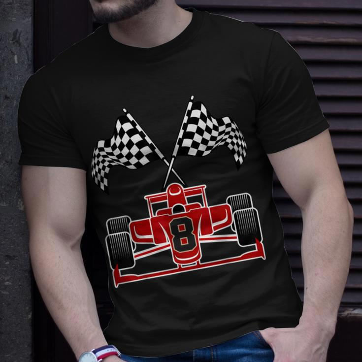 Kids Race Car Theme 8Th Birthday Party Racing 8 Year Old Boy Unisex T-Shirt Gifts for Him