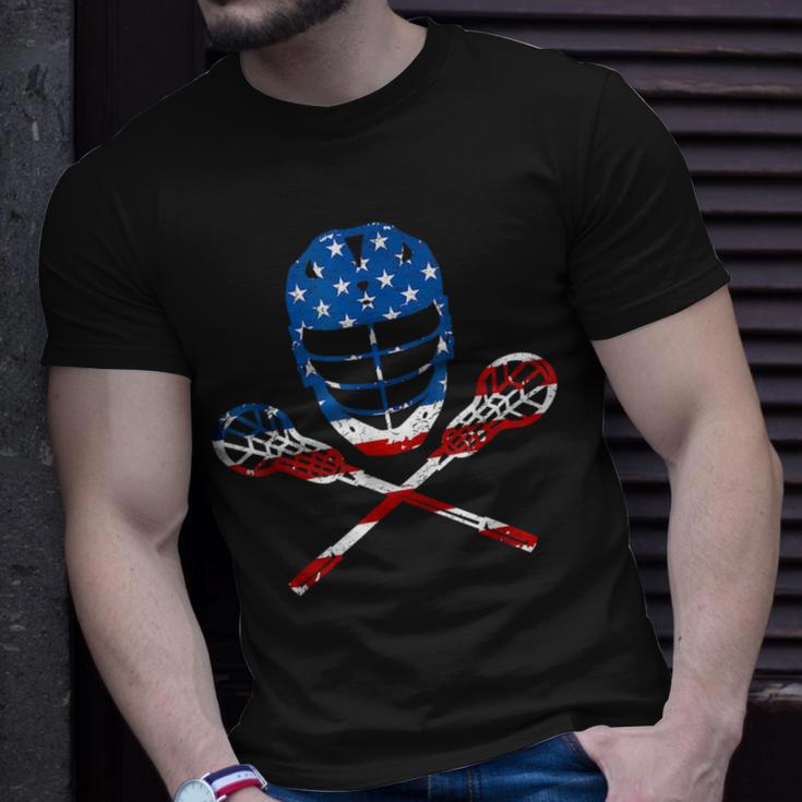 Lacrosse American Flag Lax Helmet Sticks 4Th Of July S Unisex T-Shirt Gifts for Him
