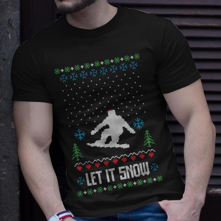 Let It Snow Ugly Christmas Apparel Snowboard T-Shirt Gifts for Him