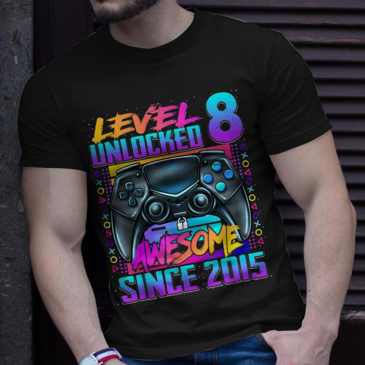 Level 8 Unlocked Awesome Since 2015 8Th Birthday Gaming Kids Unisex T-Shirt Gifts for Him