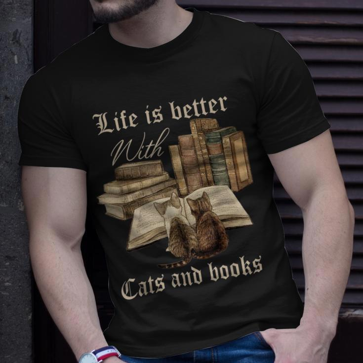 Life Is Better With Cats And Books Funny Unisex T-Shirt Gifts for Him