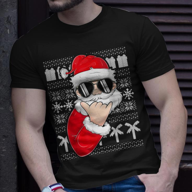 Mele Kalikimaka Ugly Sweater Christmas Santa Shaka Hawaii T-Shirt Gifts for Him