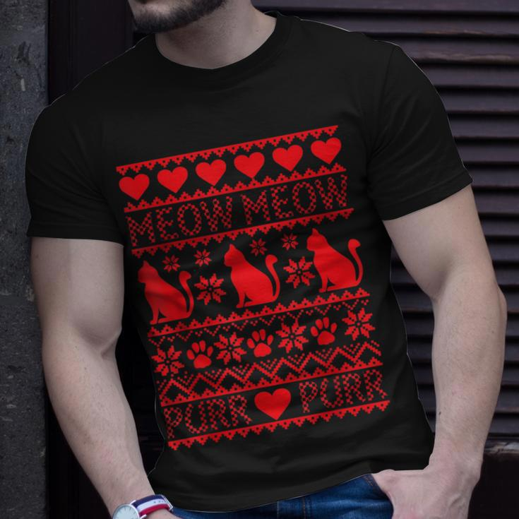 Merry Meowy Catmas Cat Ugly Christmas Sweater T-Shirt Gifts for Him