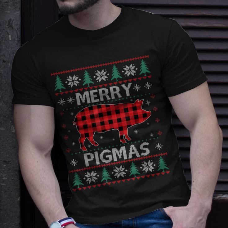 Merry Pigmas Christmas Pig Red Plaid Ugly Sweater Xmas T-Shirt Gifts for Him