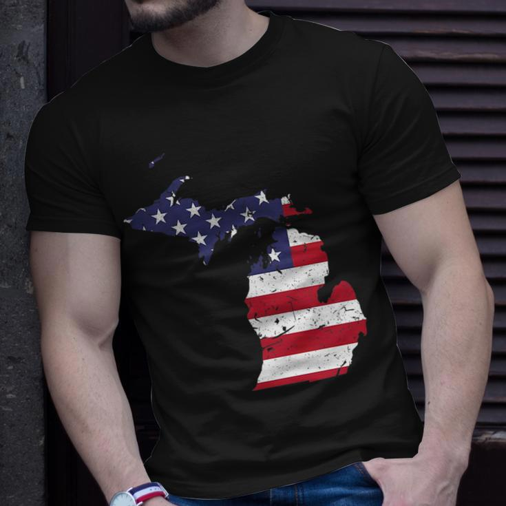 Michigan Map State American Flag 4Th Of July Pride Unisex T-Shirt Gifts for Him
