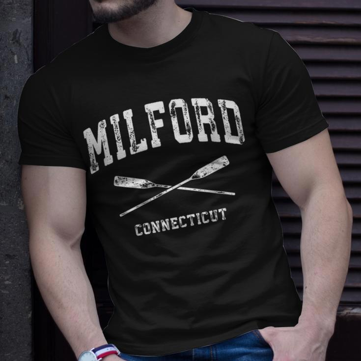 Milford Connecticut Vintage Nautical Crossed Oars T-Shirt Gifts for Him