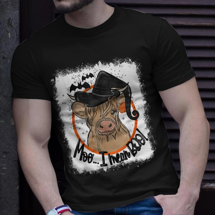 Moo I Mean Boo Ghost Witch Cow Bleached Halloween T-Shirt Gifts for Him